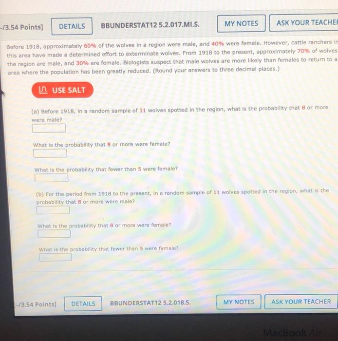 Solved DETAILS -/3.54 Points) BBUNDERSTAT12 5.2.017.MI.S. MY | Chegg.com