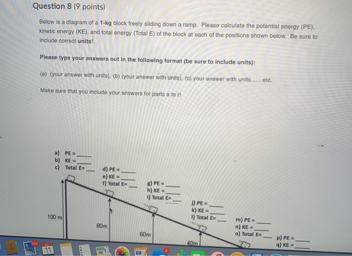 Question 8 9 Points Below Is A Diagram Of A 1 Kg Chegg 