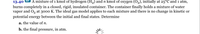 Solved WA mixture of 1 kmol of hydrogen (H2) and n kmol of | Chegg.com