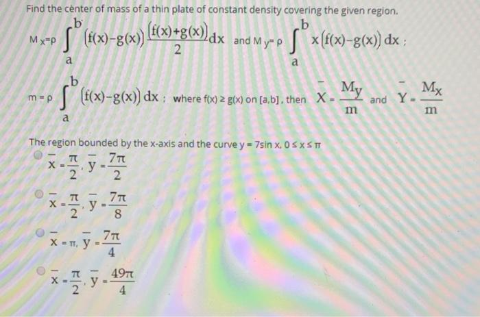 Solved Find The Center Of Mass Of A Thin Plate Of Constan Chegg Com