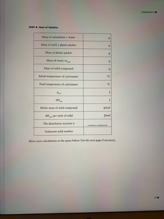 Solved Calorimetry Lab Report o PART A. Specific Heat
