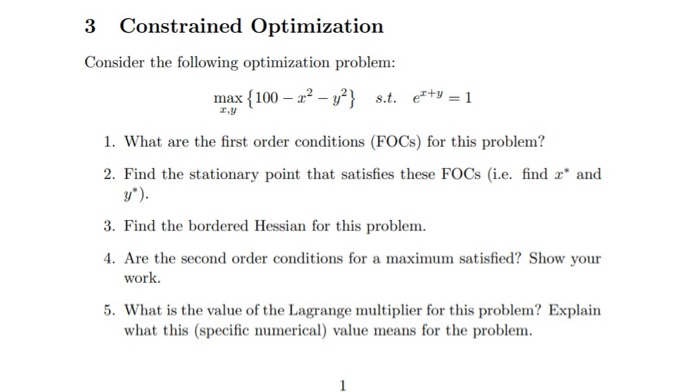 Solved 3 Constrained Optimization Consider the following | Chegg.com