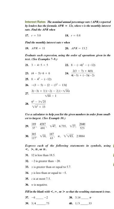 Solved Interest Rates The nouninal annual percentage nate | Chegg.com
