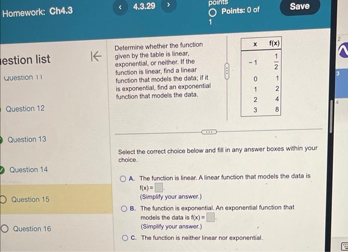 Solved Determine whether the function given by the table is | Chegg.com