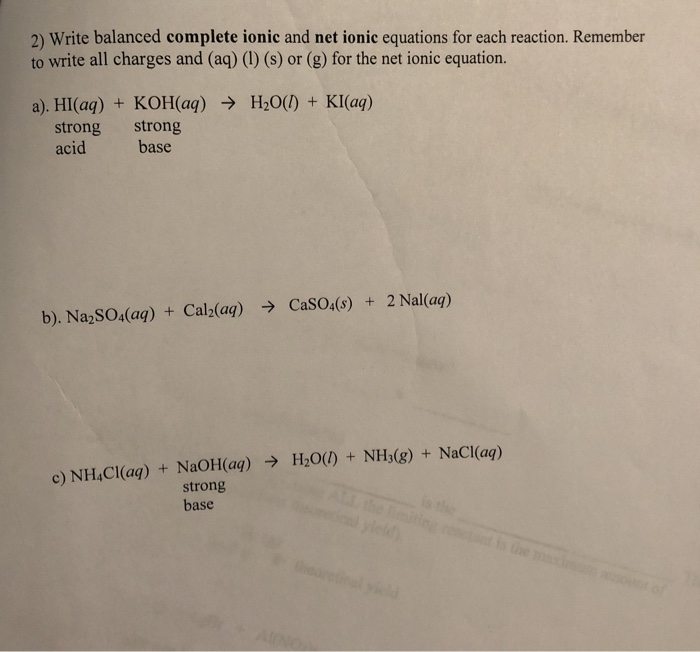 Solved 2) Write Balanced Complete Ionic And Net Ionic | Chegg.com