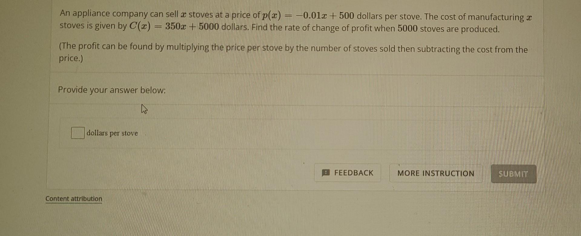 Solved An appliance company can sell x stoves at a price of