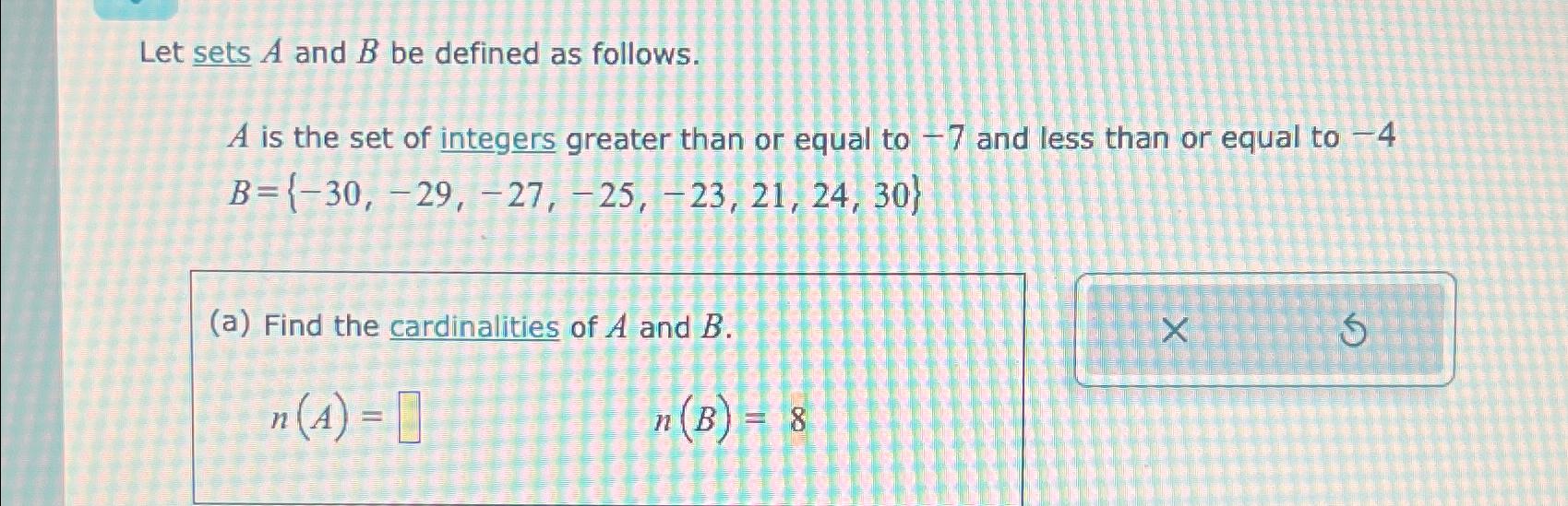 Solved Let Sets A And B ﻿be Defined As Follows.A ﻿is The Set | Chegg.com