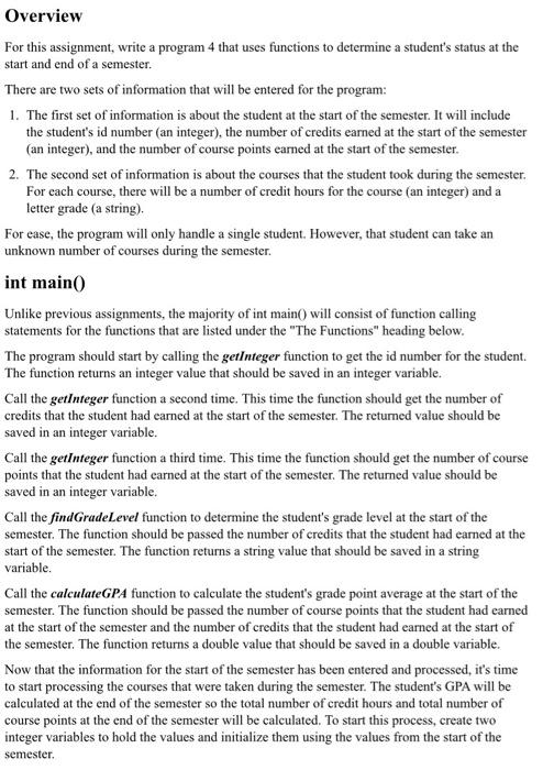 Solved Overview For this assignment, write a program 4 that | Chegg.com