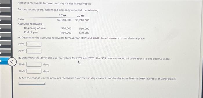 Solved Accounts Receivable Turnover And Days' Sales In | Chegg.com