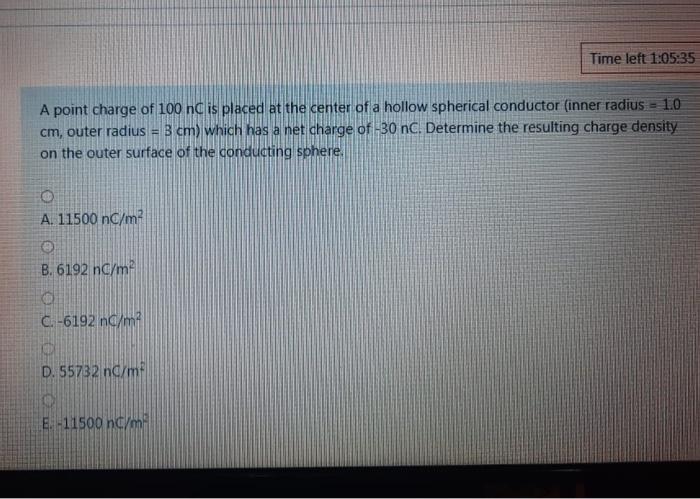 Solved Time left 1:05:35 A point charge of 100 nc is placed | Chegg.com