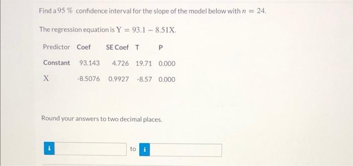 Solved Find a 95% confidence interval for the slope of the | Chegg.com