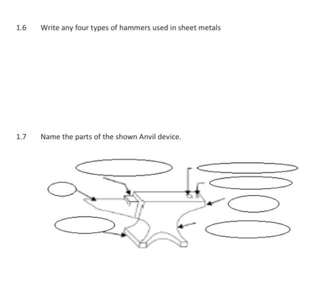 Solved 1.6 Write any four types of hammers used in sheet | Chegg.com