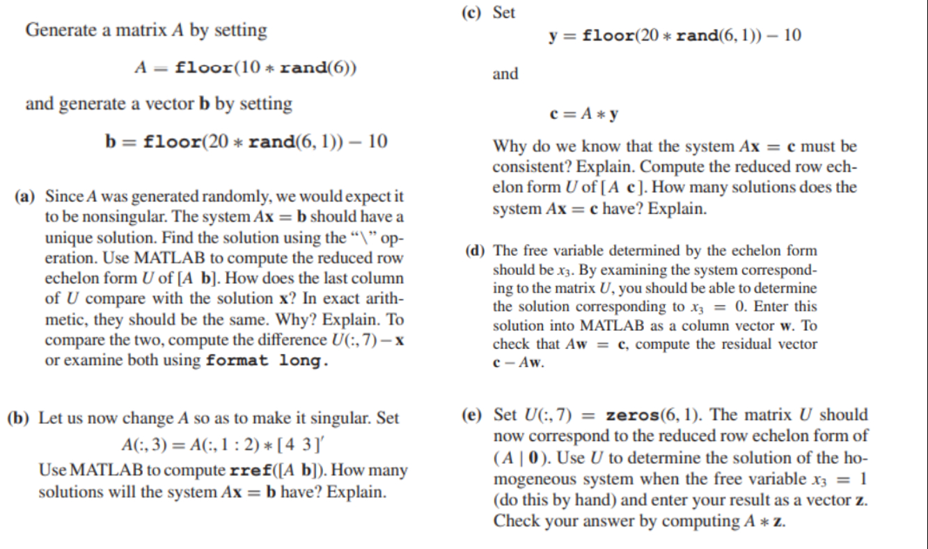 Solved Generate a matrix A ﻿by settingPlease give me MATLAB | Chegg.com