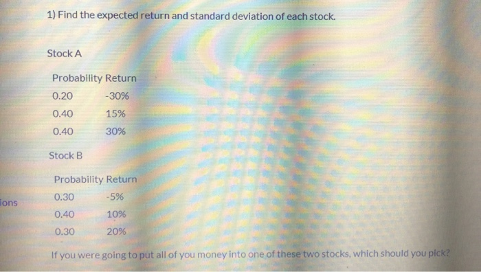 Solved 1) Find the expected return and standard deviation of | Chegg.com