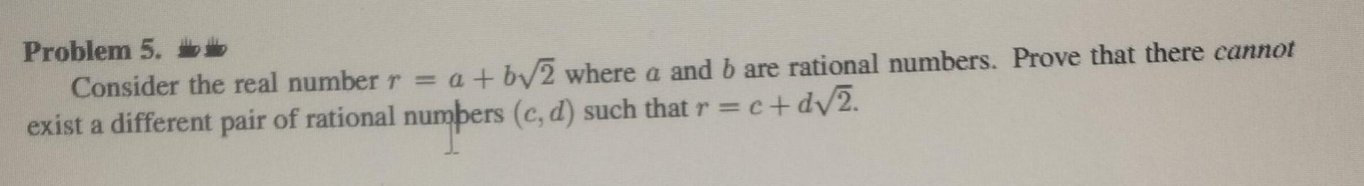 Solved Problem 5. Consider The Real Number R=a+b2 Where A | Chegg.com