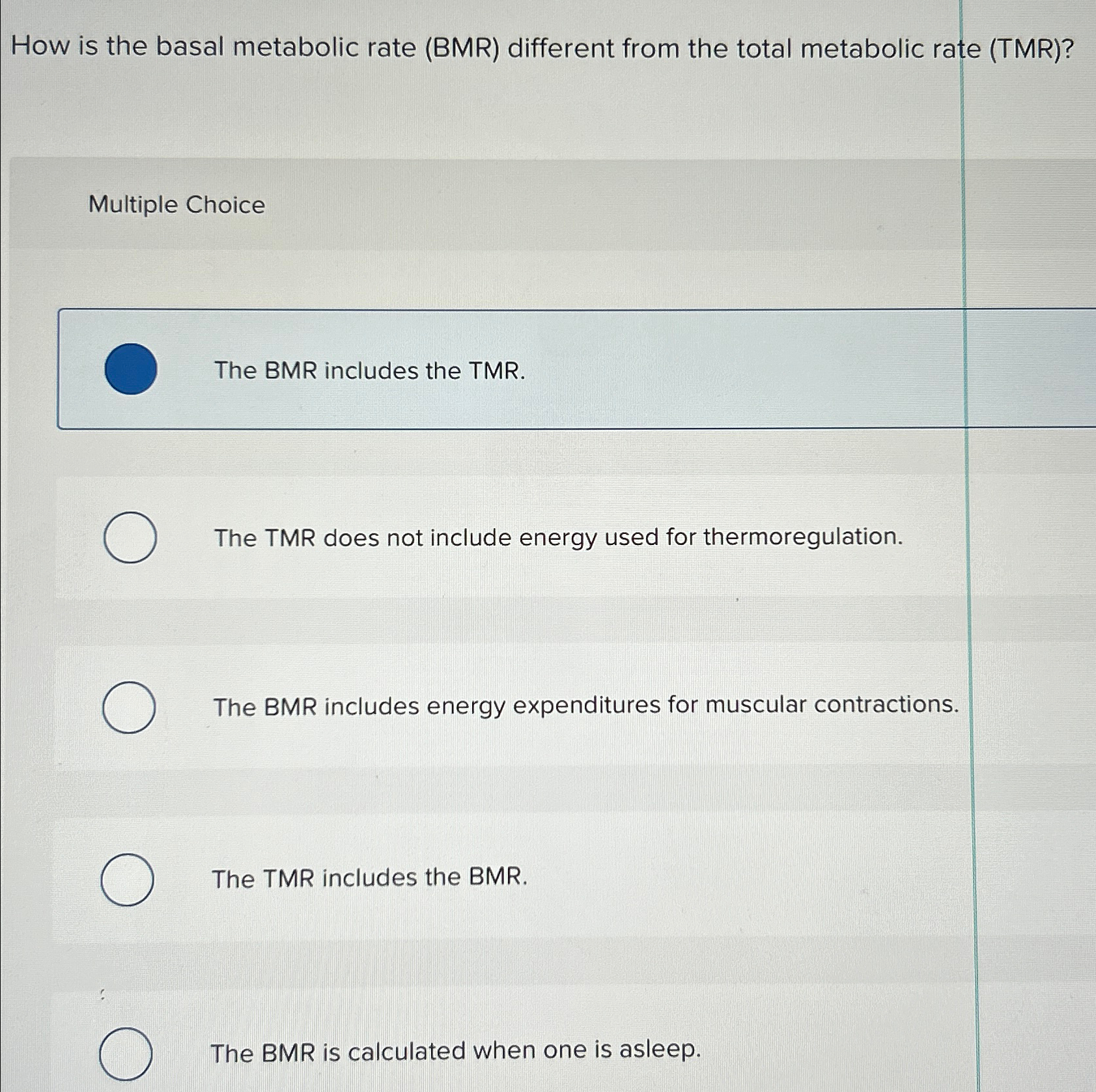 Solved How is the basal metabolic rate (BMR) ﻿different from | Chegg.com