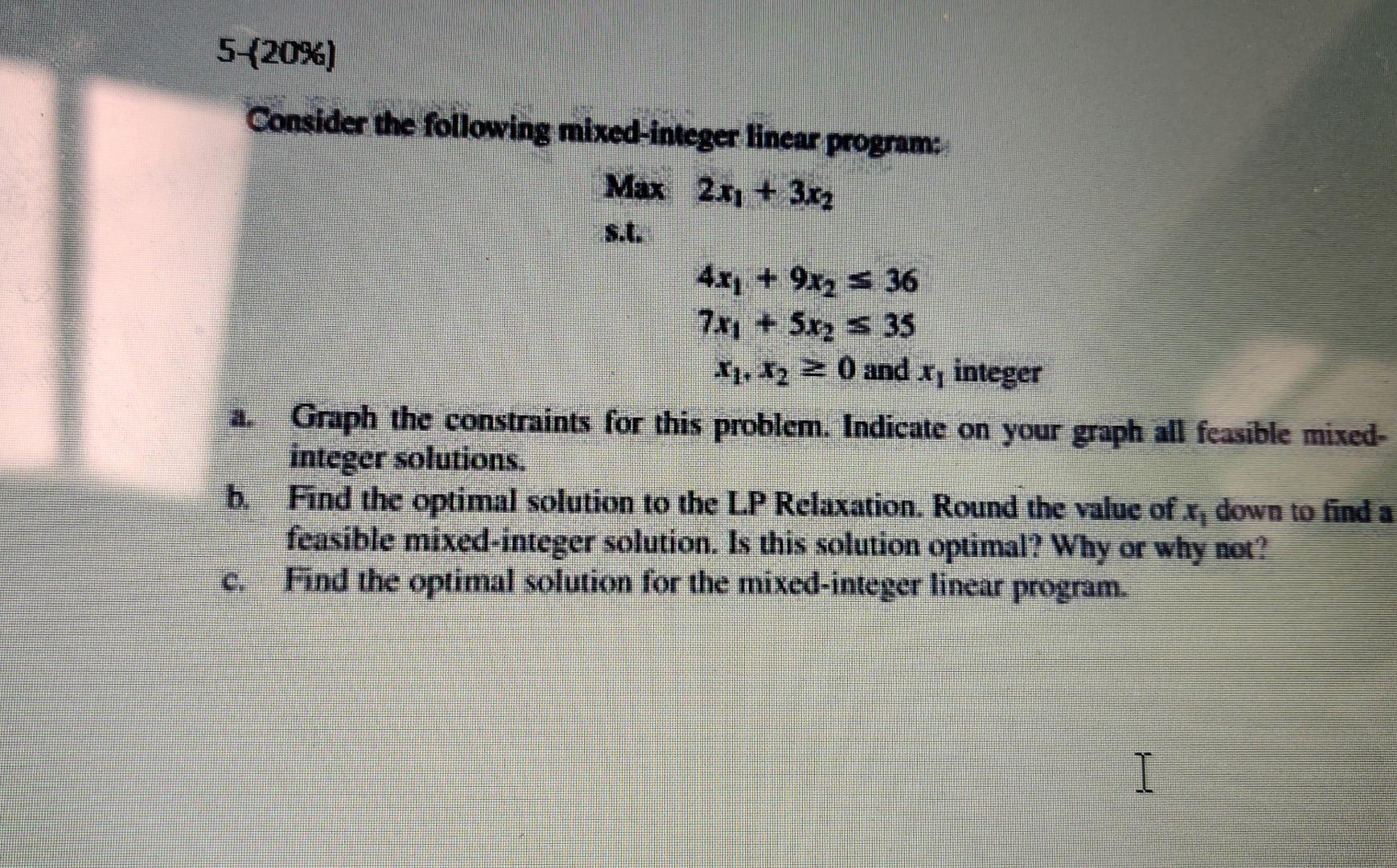 Solved 5-{20%) Consider the following mixed-integer linear | Chegg.com