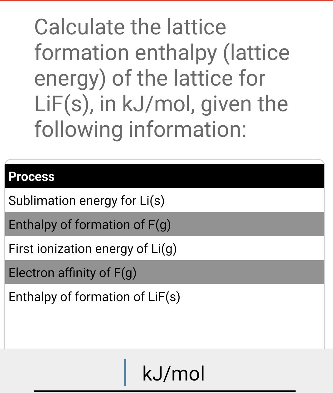 Solved Calculate the lattice formation enthalpy (lattice | Chegg.com