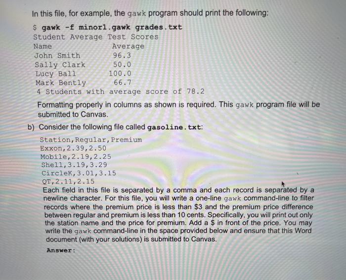 Solved Using gawk a) Consider a file containing grade test | Chegg.com