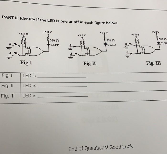 Solved PART II: Identify if the LED is one or off in each | Chegg.com