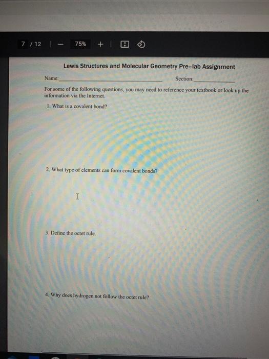 Solved Lewis Structures and Molecular Geometry Introduction | Chegg.com