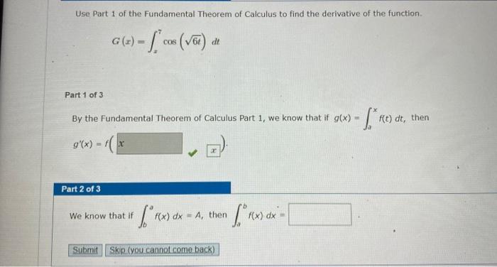 Solved Use Part 1 of the Fundamental Theorem of Calculus to | Chegg.com
