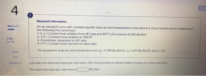 Solved Chee Part 1 of 2 Required information An air-standard | Chegg.com
