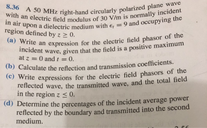 Solved A 50 MHz Right-hand Circularly Polarized Plane Wave | Chegg.com