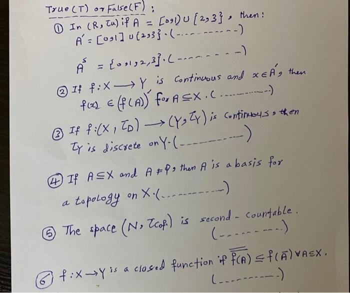 Solved True T Or False F 0 In R Tu If A 091 U Chegg Com