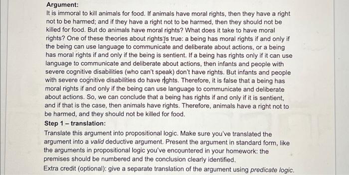 Argument: It is immoral to kill animals for food. If | Chegg.com