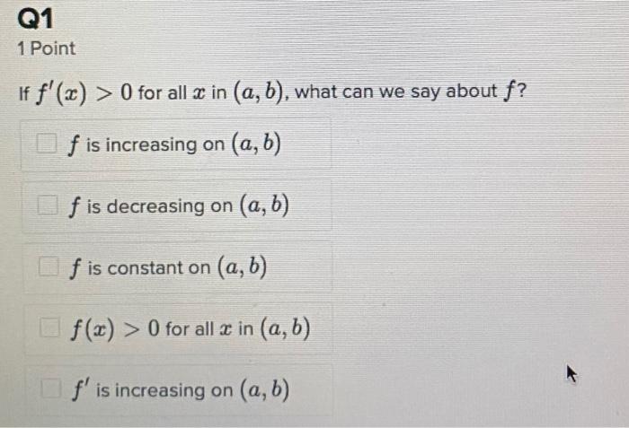 Solved Q1 1 Point 11 F X 0 For All Az In A B What Chegg Com