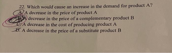 Solved 22. Which would cause an increase in the demand for | Chegg.com