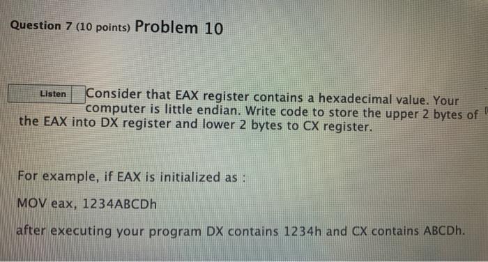 Solved Question 7 (10 Points) Problem 10 Listen Consider | Chegg.com