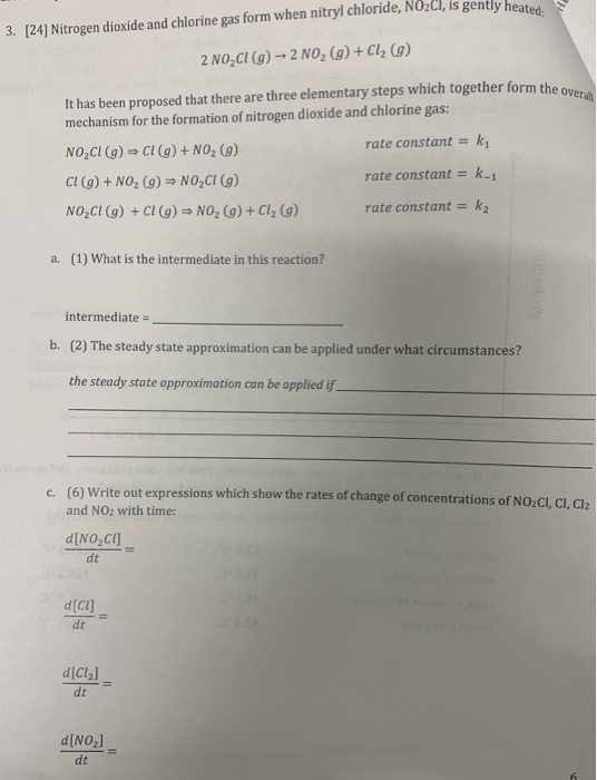 Solved 3. [24] Nitrogen dioxide and chlorine gas form when | Chegg.com