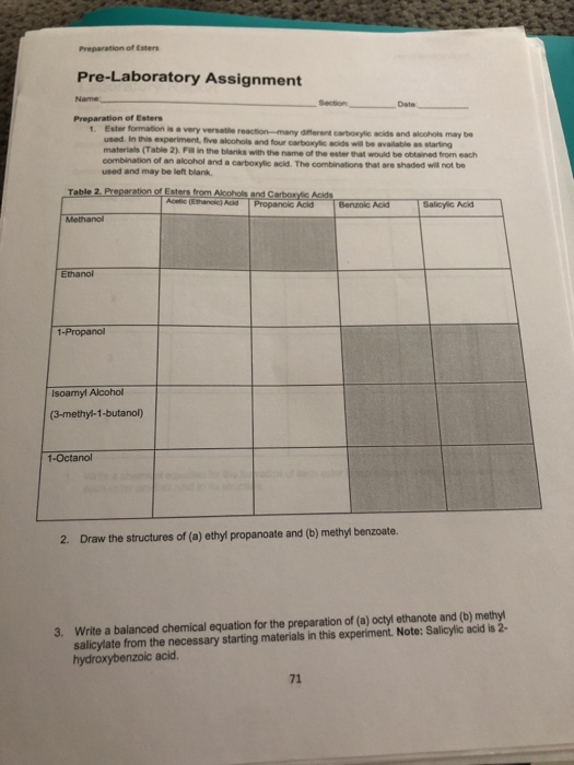 Solved Preparation of Ester PreLaboratory Assignment Name