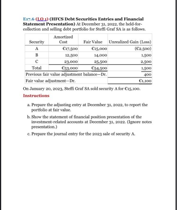E17.6 (LO 1) (HFCS Debt Securities Entries and | Chegg.com