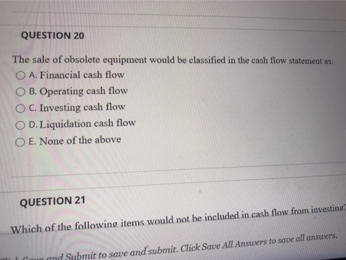 Solved QUESTION 20 The sale of obsolete equipment would be