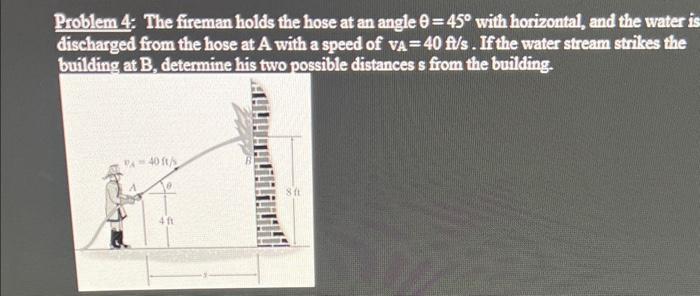 Solved Problem 4: The fireman holds the hose at an angle | Chegg.com