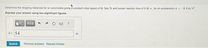 Solved Determine the stopping distances for an automoblle | Chegg.com