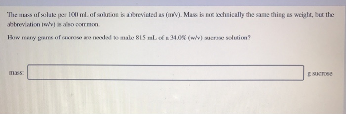 Solved The Mass Of Solute Per 100 Ml Of Solution Is