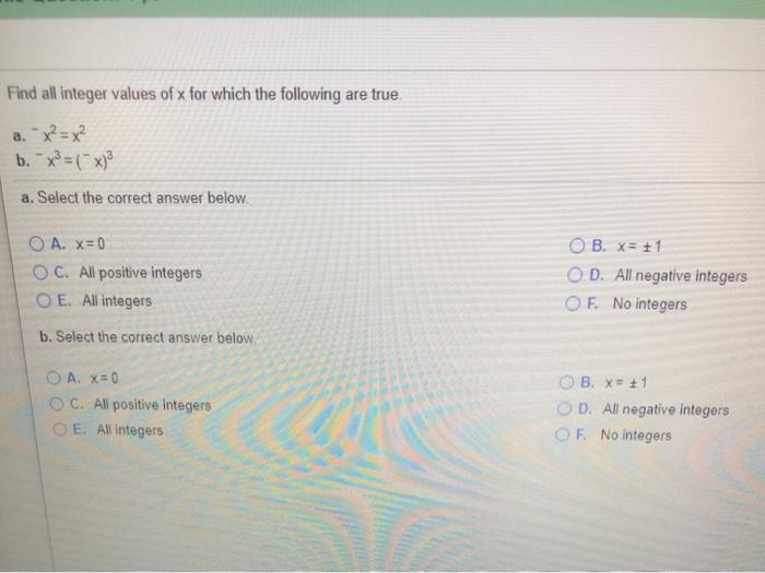 Solved Find all integer values of x for which the following | Chegg.com