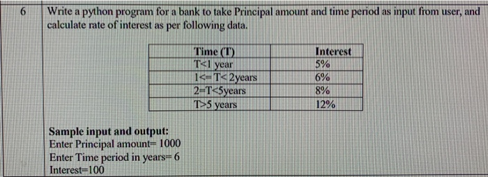 Solved 6 Write a python program for a bank to take Principal | Chegg.com