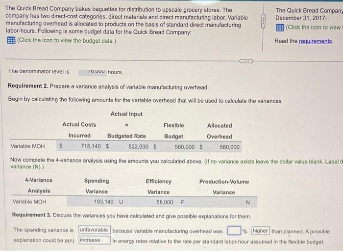 Solved The Quick Bread Company bakes baguettes for