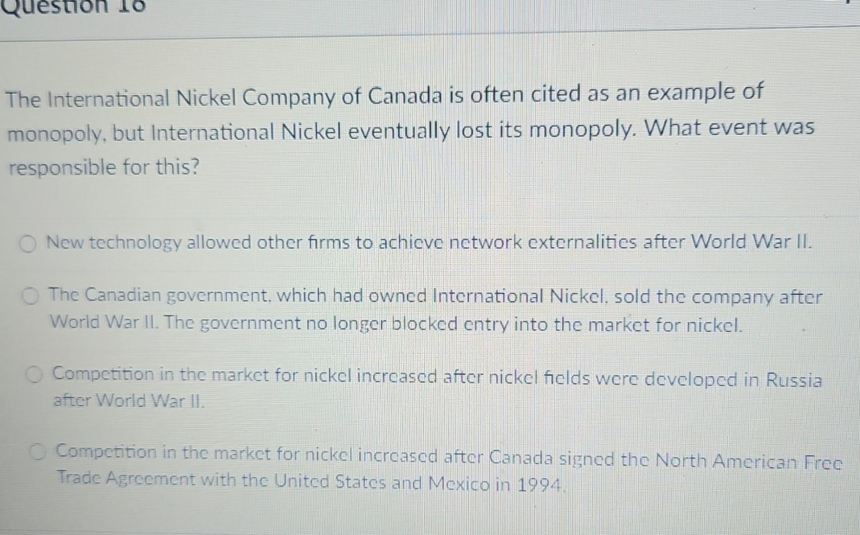 Solved The International Nickel Company of Canada is often | Chegg.com