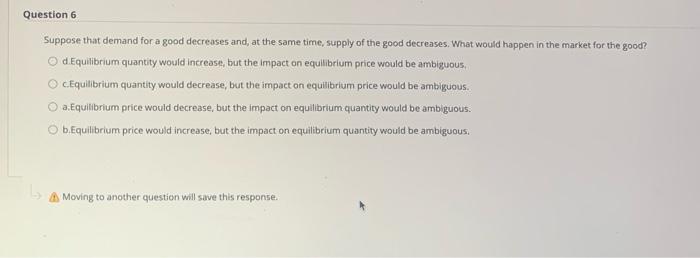 Solved Question 6 Suppose That Demand For A Good Decreases | Chegg.com