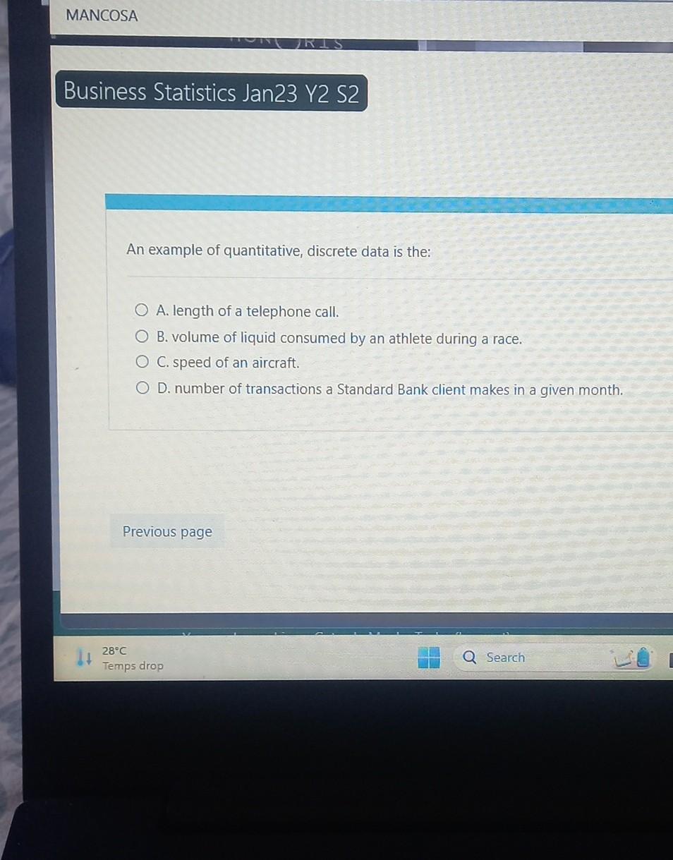 Solved an example of quantitative discrete data is the a chegg