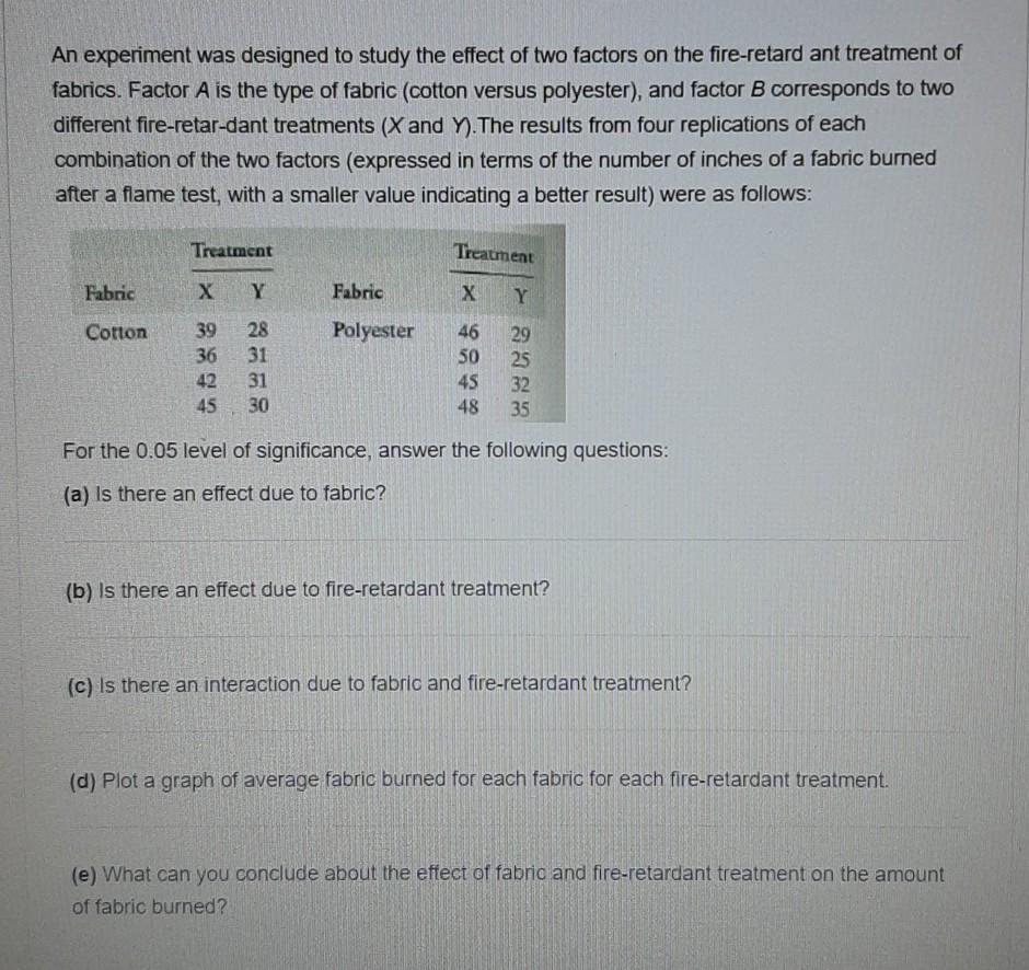 Solved An experiment was designed to study the effect of two | Chegg.com
