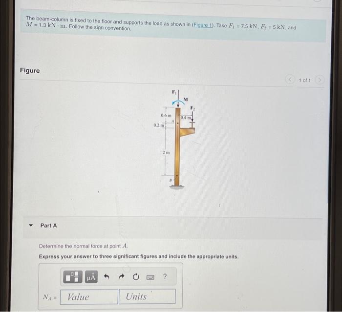 Solved The Beam-column Is Fixed To The Floor And Supports | Chegg.com