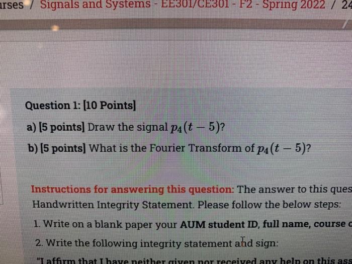 Solved Urses / Signals And Systems - EE301/CE301 - F2 - | Chegg.com