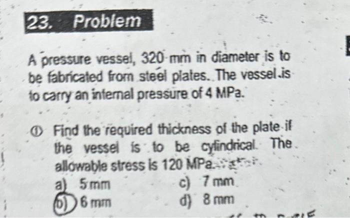 Solved A Pressure Vessel, 320 Mm In Diameter Is To Be | Chegg.com